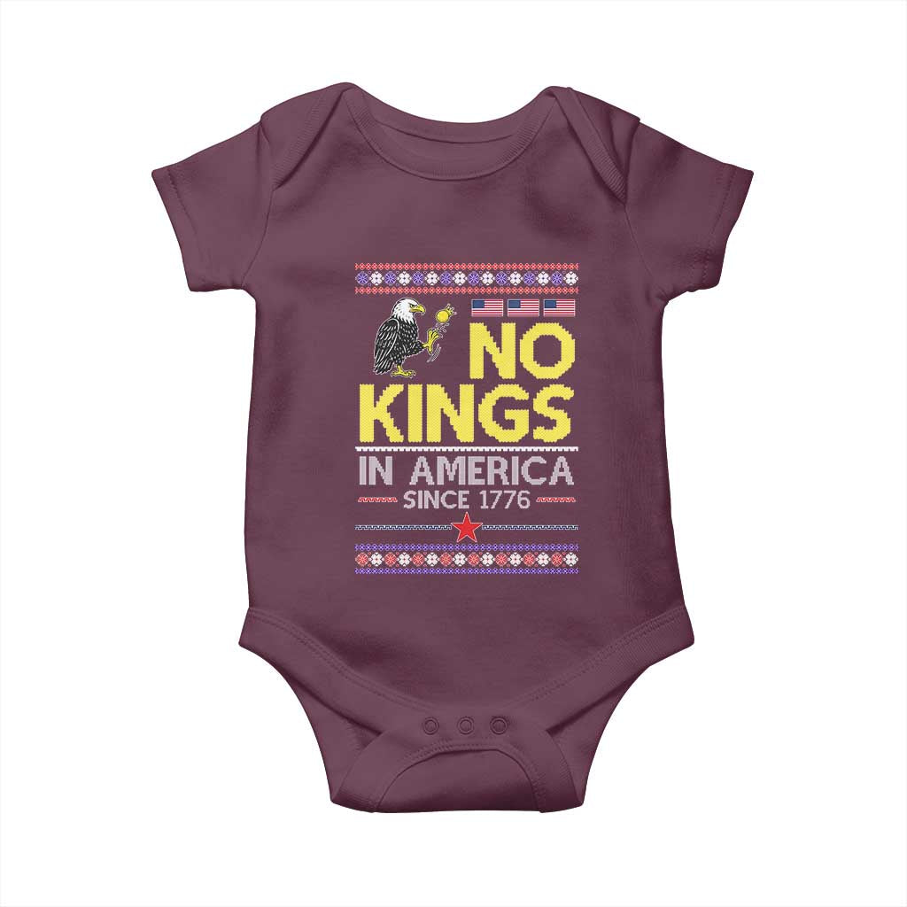 Funny Patriotic Christmas No Kings in America Baby Onesie Since 1776 Bald Eagle Ugly Sweater - Wonder Print Shop