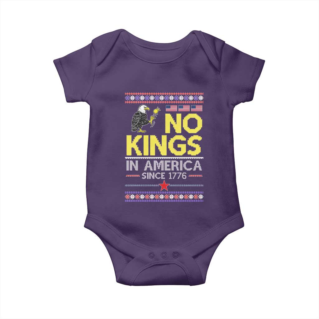 Funny Patriotic Christmas No Kings in America Baby Onesie Since 1776 Bald Eagle Ugly Sweater - Wonder Print Shop