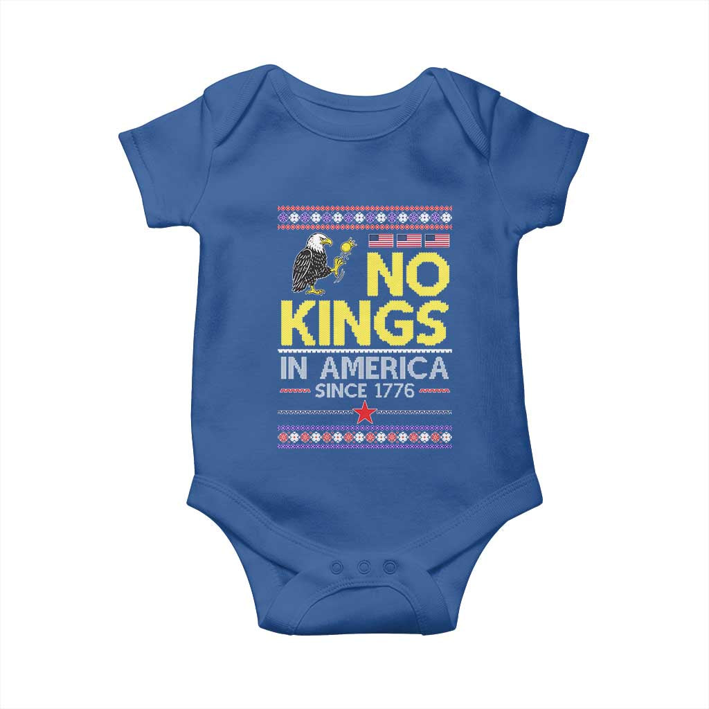 Funny Patriotic Christmas No Kings in America Baby Onesie Since 1776 Bald Eagle Ugly Sweater - Wonder Print Shop