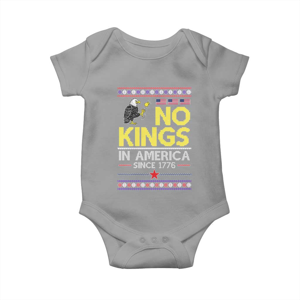 Funny Patriotic Christmas No Kings in America Baby Onesie Since 1776 Bald Eagle Ugly Sweater - Wonder Print Shop