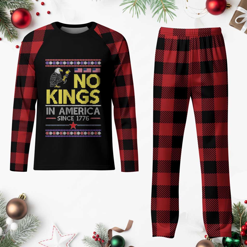 Funny Patriotic Christmas No Kings in America Plaid Pajama Set Since 1776 Bald Eagle Ugly Sweater - Wonder Print Shop