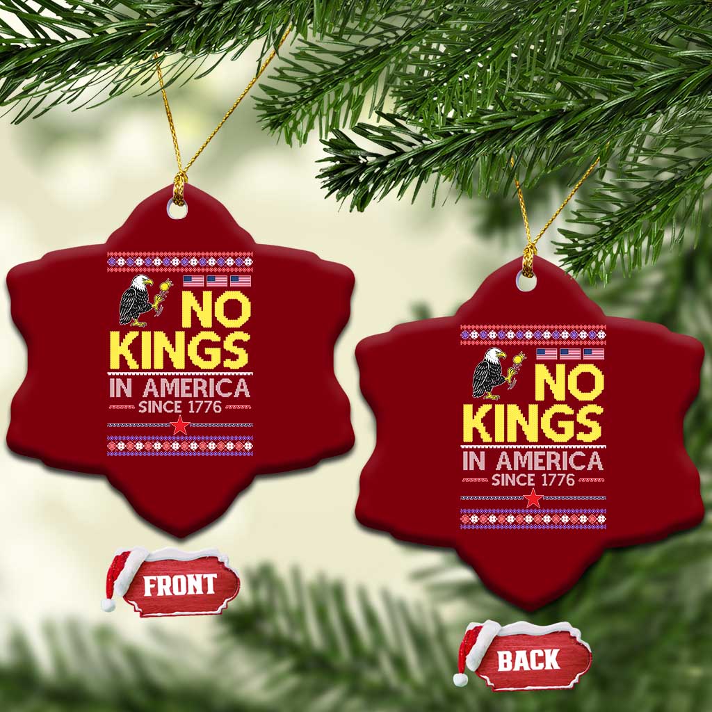 Funny Patriotic Christmas No Kings in America Ceramic Ornament Since 1776 Bald Eagle Ugly Sweater - Wonder Print Shop