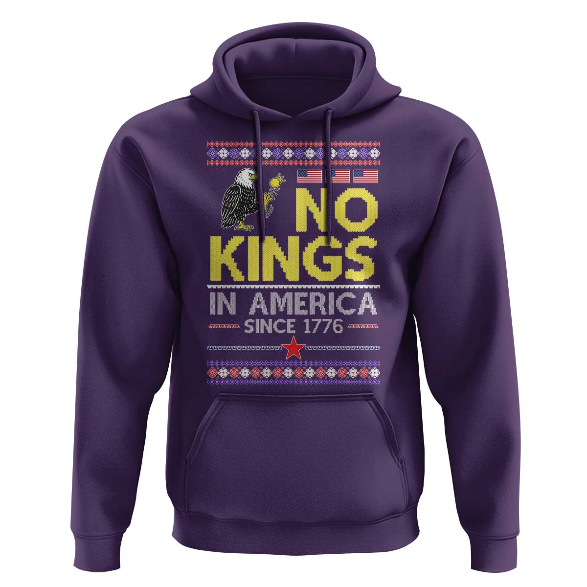 Funny Patriotic Christmas No Kings in America Hoodie Since 1776 Bald Eagle Ugly Sweater - Wonder Print Shop