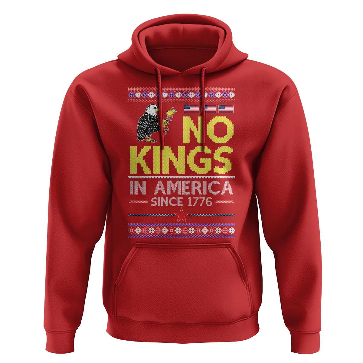 Funny Patriotic Christmas No Kings in America Hoodie Since 1776 Bald Eagle Ugly Sweater - Wonder Print Shop