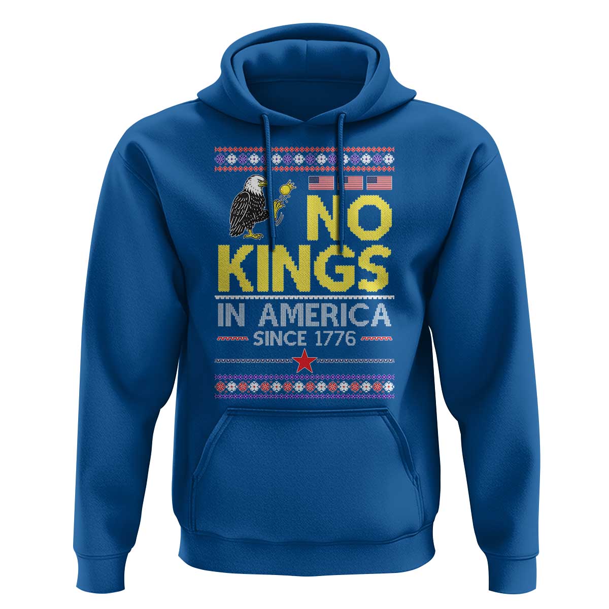 Funny Patriotic Christmas No Kings in America Hoodie Since 1776 Bald Eagle Ugly Sweater - Wonder Print Shop
