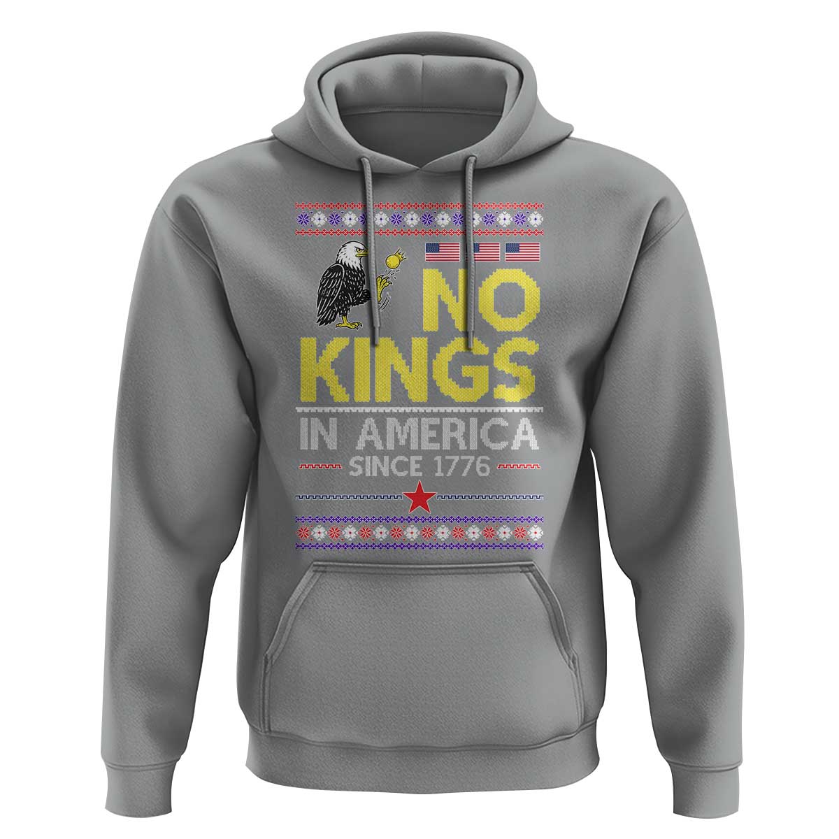 Funny Patriotic Christmas No Kings in America Hoodie Since 1776 Bald Eagle Ugly Sweater - Wonder Print Shop