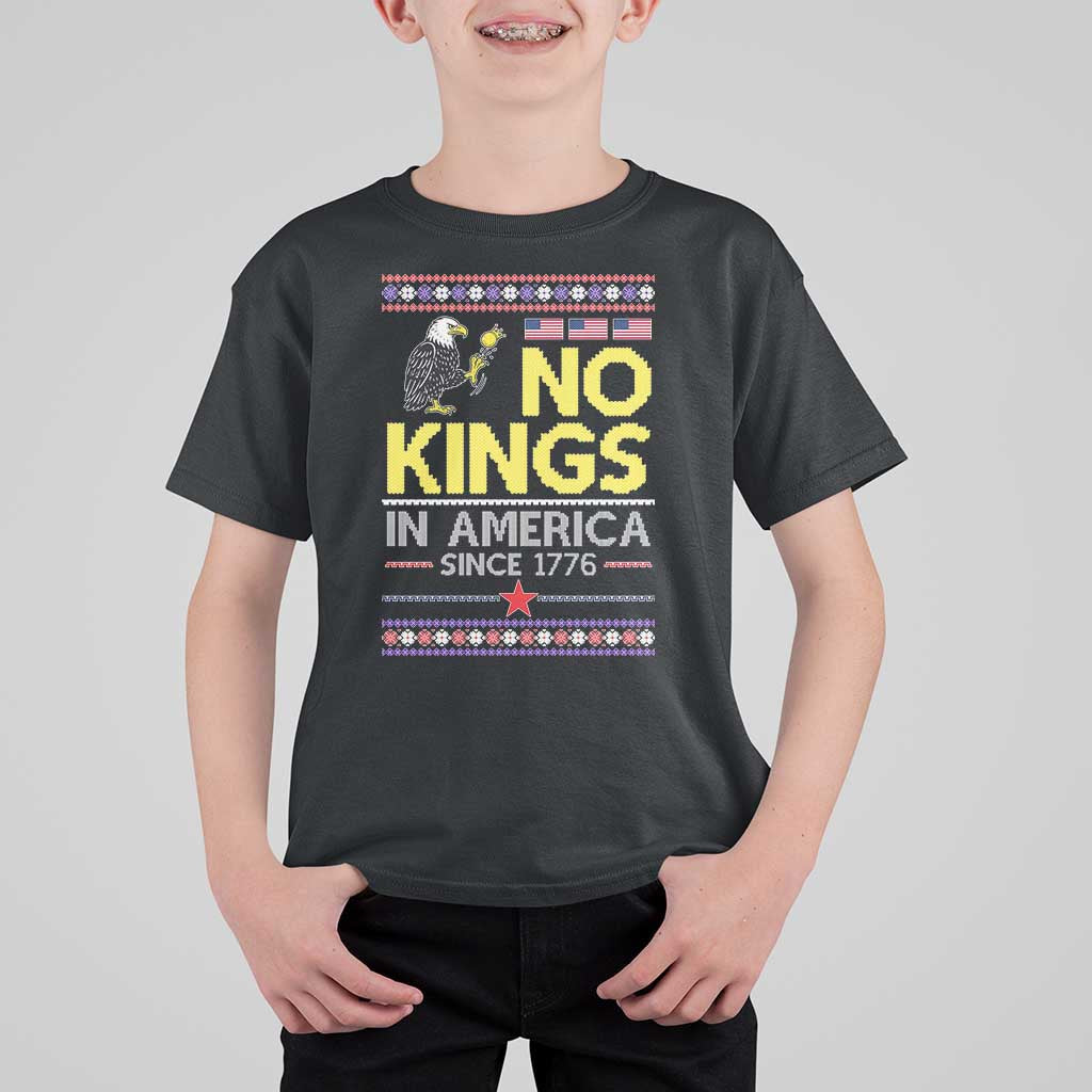 Funny Patriotic Christmas No Kings in America T Shirt For Kid Since 1776 Bald Eagle Ugly Sweater - Wonder Print Shop