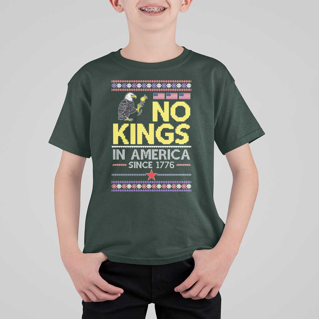 Funny Patriotic Christmas No Kings in America T Shirt For Kid Since 1776 Bald Eagle Ugly Sweater - Wonder Print Shop