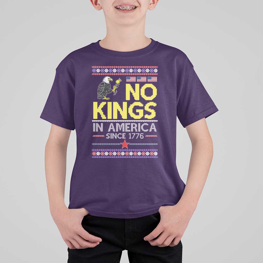 Funny Patriotic Christmas No Kings in America T Shirt For Kid Since 1776 Bald Eagle Ugly Sweater - Wonder Print Shop