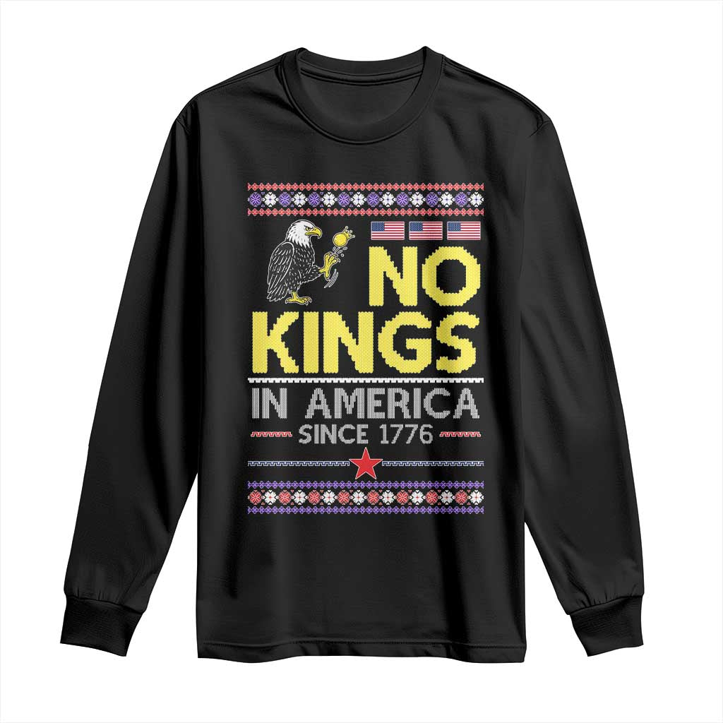 Funny Patriotic Christmas No Kings in America Long Sleeve Shirt Since 1776 Bald Eagle Ugly Sweater - Wonder Print Shop