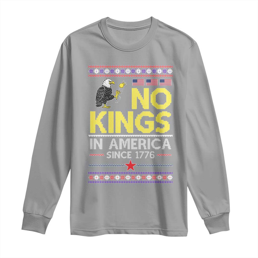 Funny Patriotic Christmas No Kings in America Long Sleeve Shirt Since 1776 Bald Eagle Ugly Sweater - Wonder Print Shop