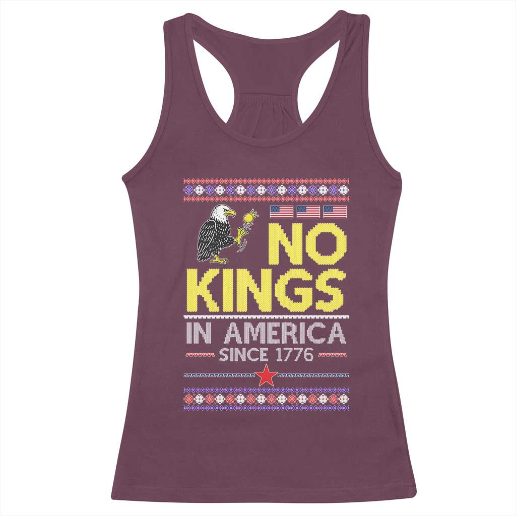 Funny Patriotic Christmas No Kings in America Racerback Tank Top Since 1776 Bald Eagle Ugly Sweater - Wonder Print Shop