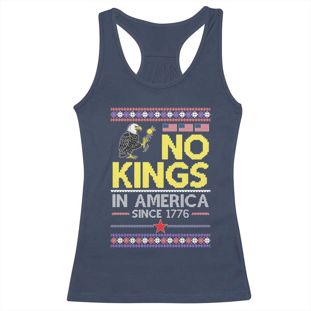 Funny Patriotic Christmas No Kings in America Racerback Tank Top Since 1776 Bald Eagle Ugly Sweater - Wonder Print Shop