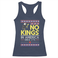 Funny Patriotic Christmas No Kings in America Racerback Tank Top Since 1776 Bald Eagle Ugly Sweater - Wonder Print Shop
