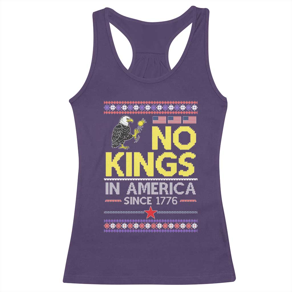 Funny Patriotic Christmas No Kings in America Racerback Tank Top Since 1776 Bald Eagle Ugly Sweater - Wonder Print Shop