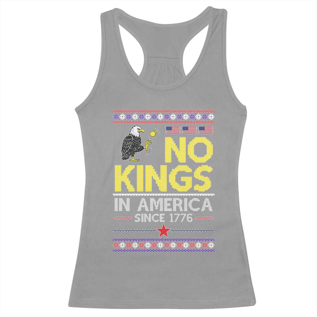 Funny Patriotic Christmas No Kings in America Racerback Tank Top Since 1776 Bald Eagle Ugly Sweater - Wonder Print Shop