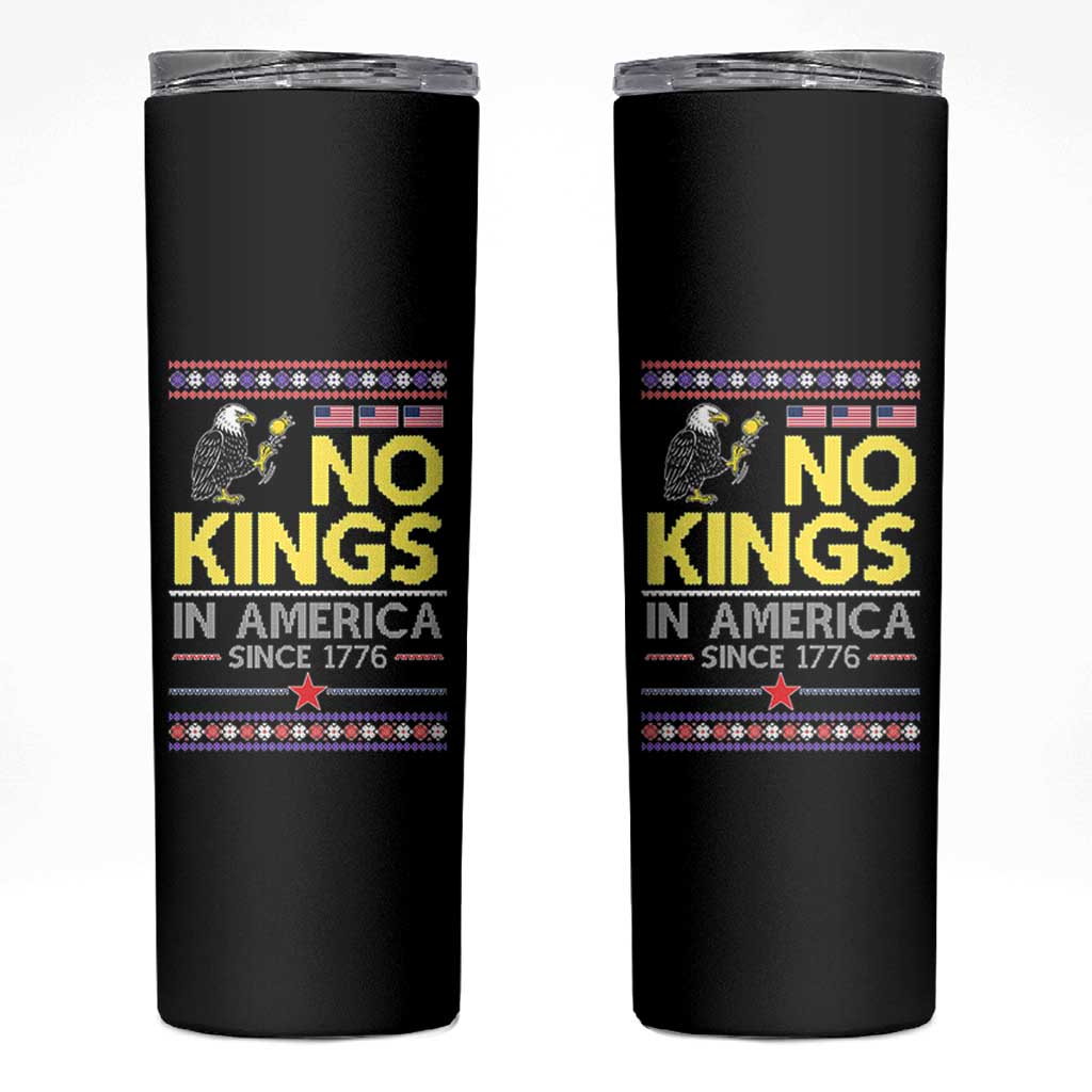 Funny Patriotic Christmas No Kings in America Skinny Tumbler Since 1776 Bald Eagle Ugly Sweater - Wonder Print Shop