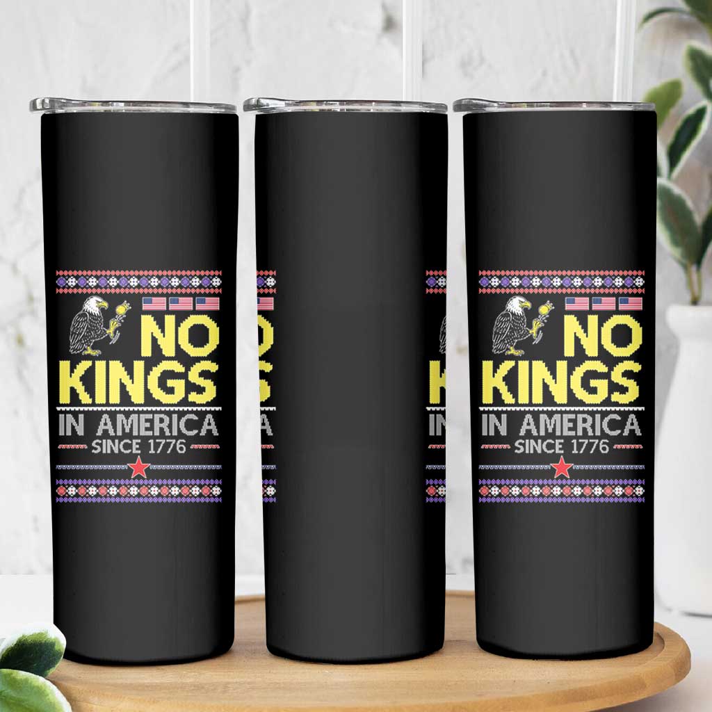 Funny Patriotic Christmas No Kings in America Skinny Tumbler Since 1776 Bald Eagle Ugly Sweater - Wonder Print Shop