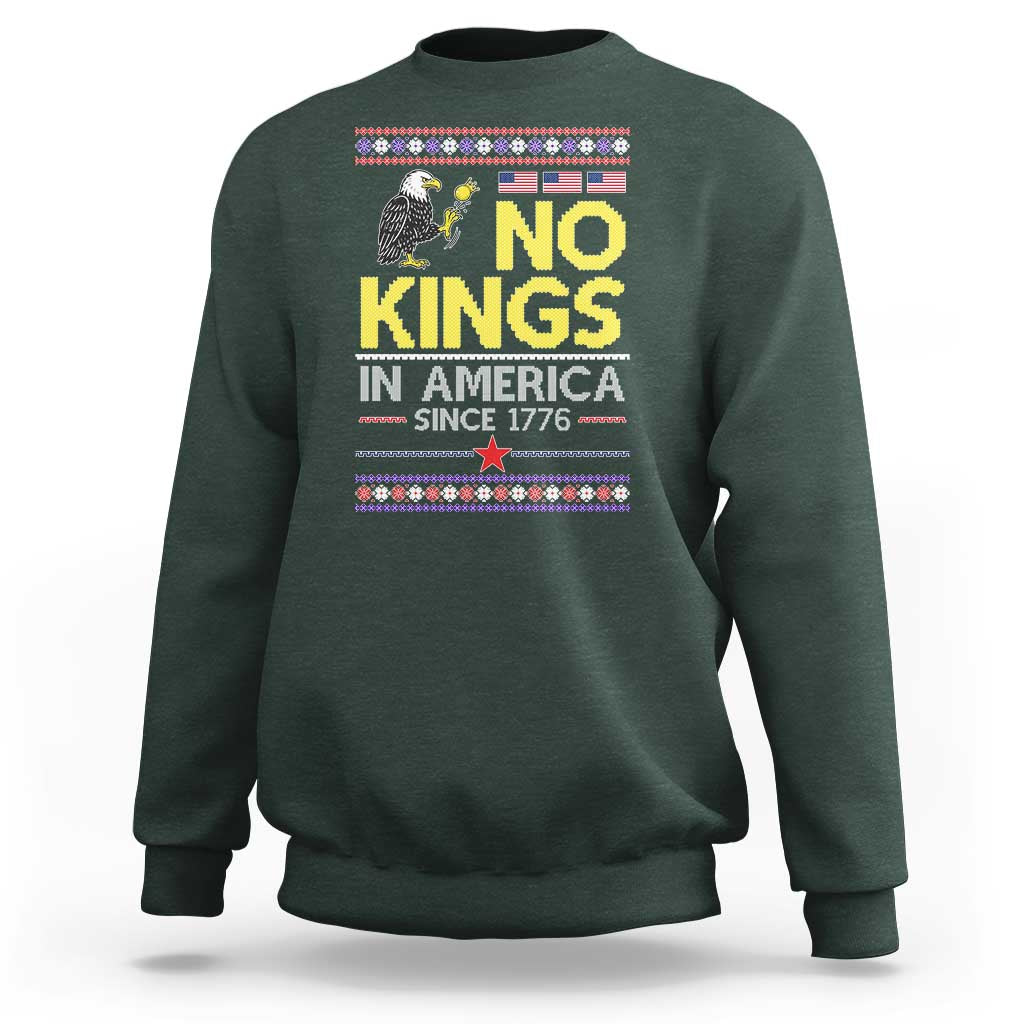 Funny Patriotic Christmas No Kings in America Sweatshirt Since 1776 Bald Eagle Ugly Sweater - Wonder Print Shop