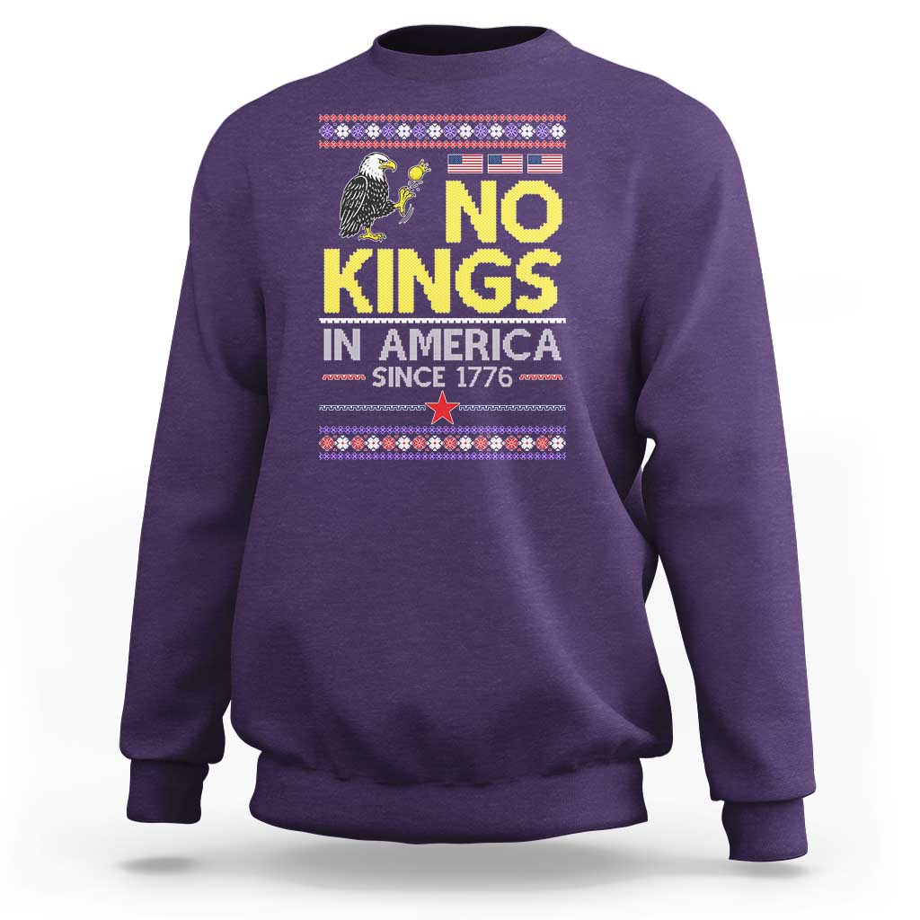Funny Patriotic Christmas No Kings in America Sweatshirt Since 1776 Bald Eagle Ugly Sweater - Wonder Print Shop