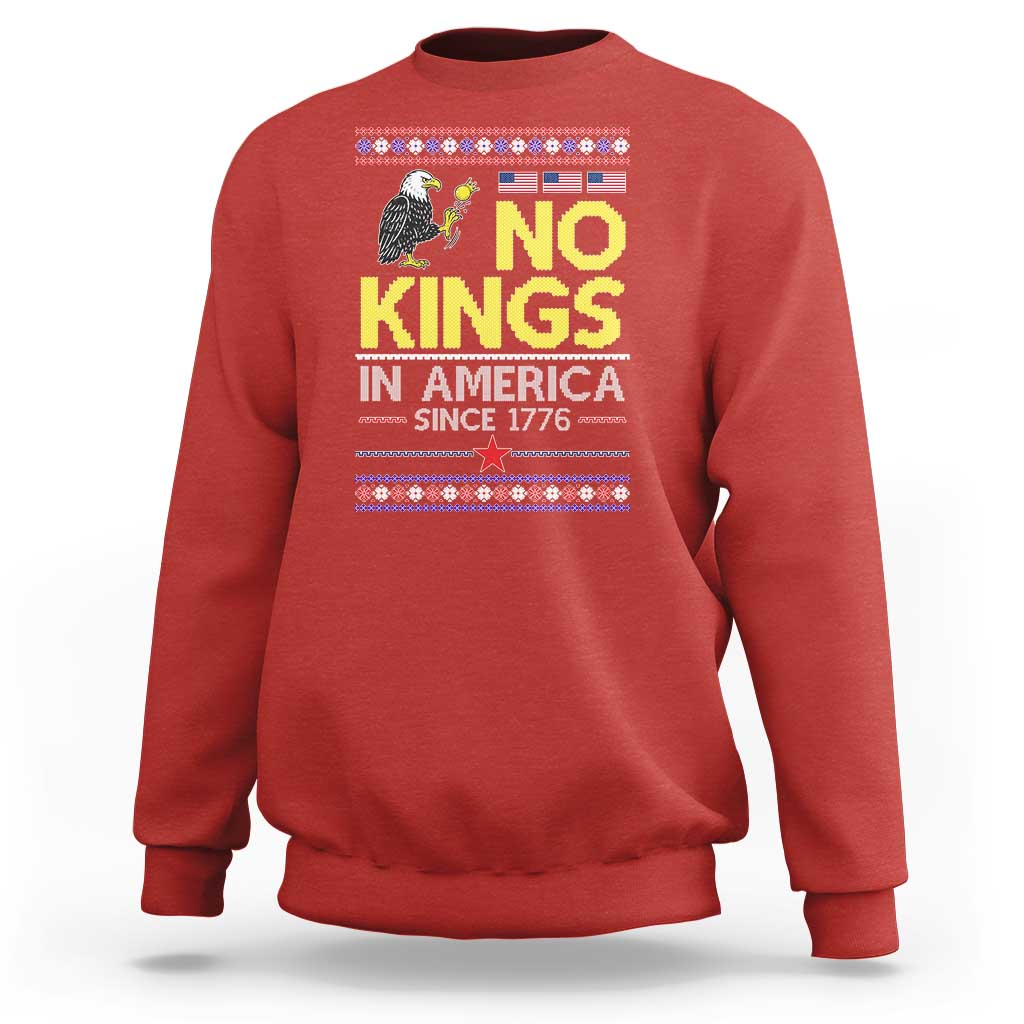 Funny Patriotic Christmas No Kings in America Sweatshirt Since 1776 Bald Eagle Ugly Sweater - Wonder Print Shop