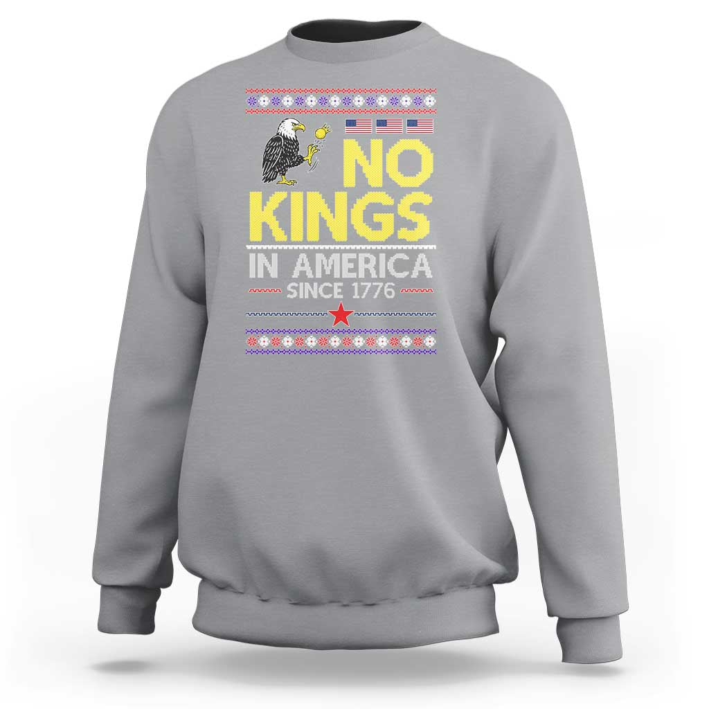 Funny Patriotic Christmas No Kings in America Sweatshirt Since 1776 Bald Eagle Ugly Sweater - Wonder Print Shop