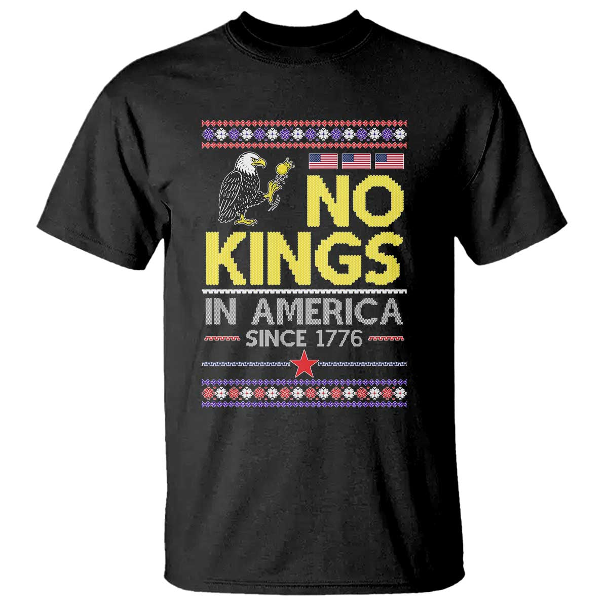 Funny Patriotic Christmas No Kings in America T Shirt Since 1776 Bald Eagle Ugly Sweater - Wonder Print Shop