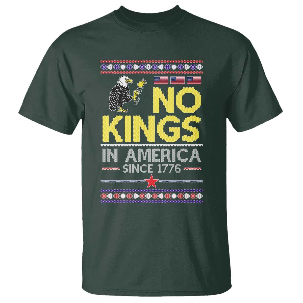 Funny Patriotic Christmas No Kings in America T Shirt Since 1776 Bald Eagle Ugly Sweater - Wonder Print Shop