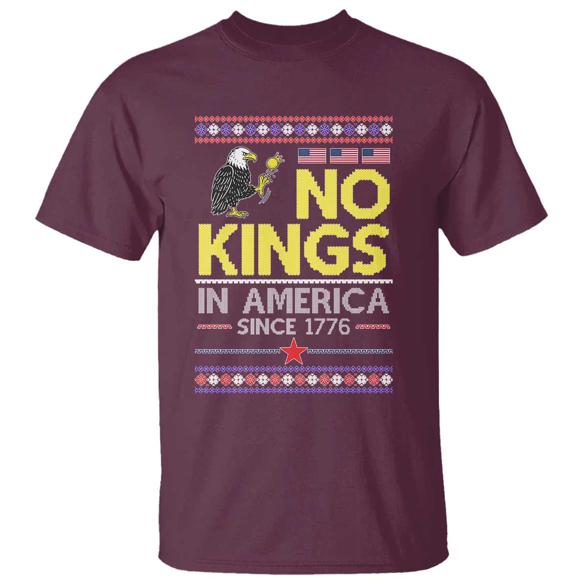 Funny Patriotic Christmas No Kings in America T Shirt Since 1776 Bald Eagle Ugly Sweater - Wonder Print Shop