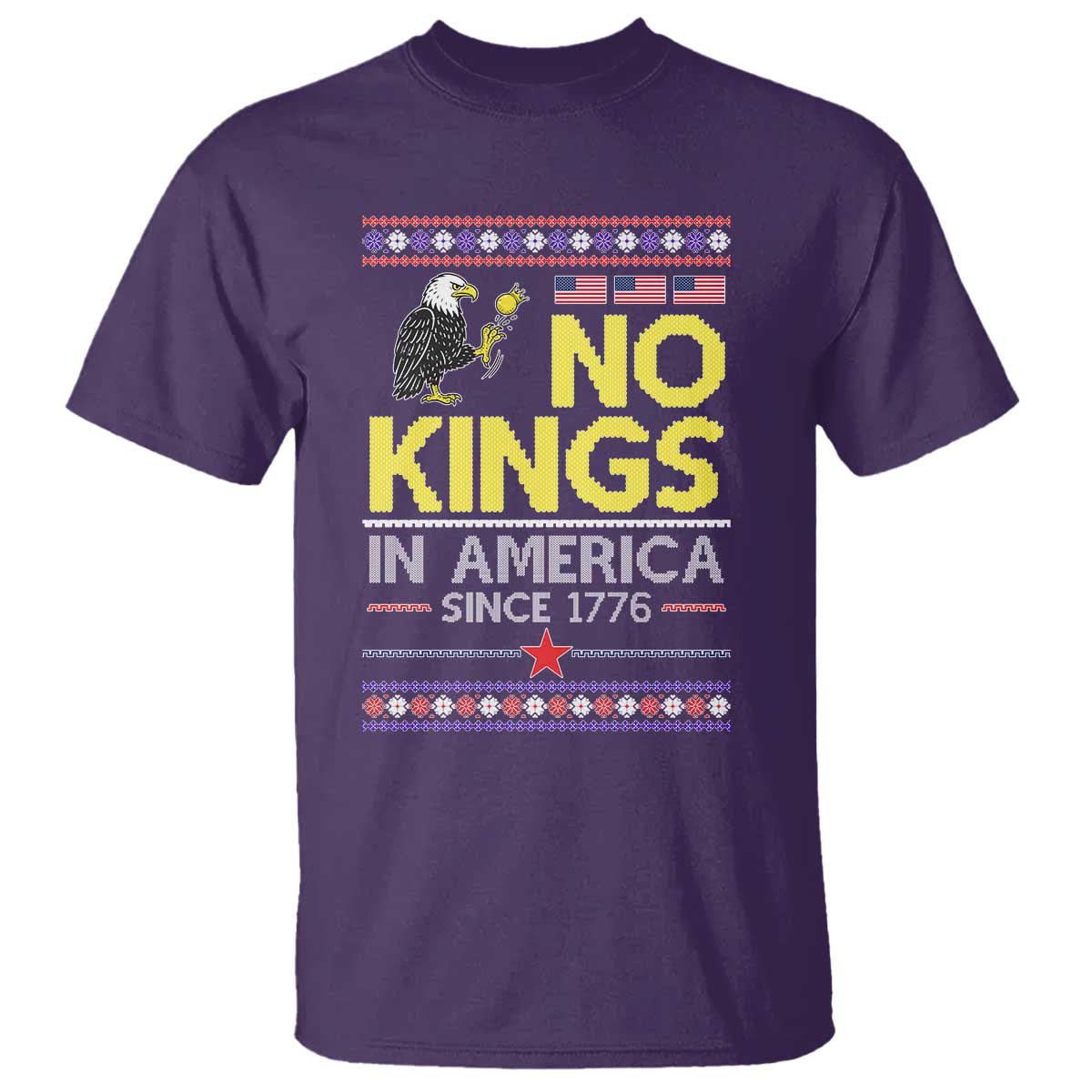 Funny Patriotic Christmas No Kings in America T Shirt Since 1776 Bald Eagle Ugly Sweater - Wonder Print Shop