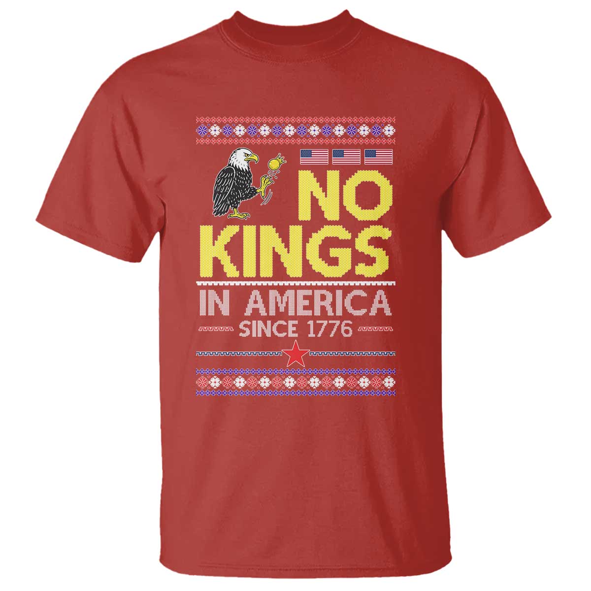 Funny Patriotic Christmas No Kings in America T Shirt Since 1776 Bald Eagle Ugly Sweater - Wonder Print Shop
