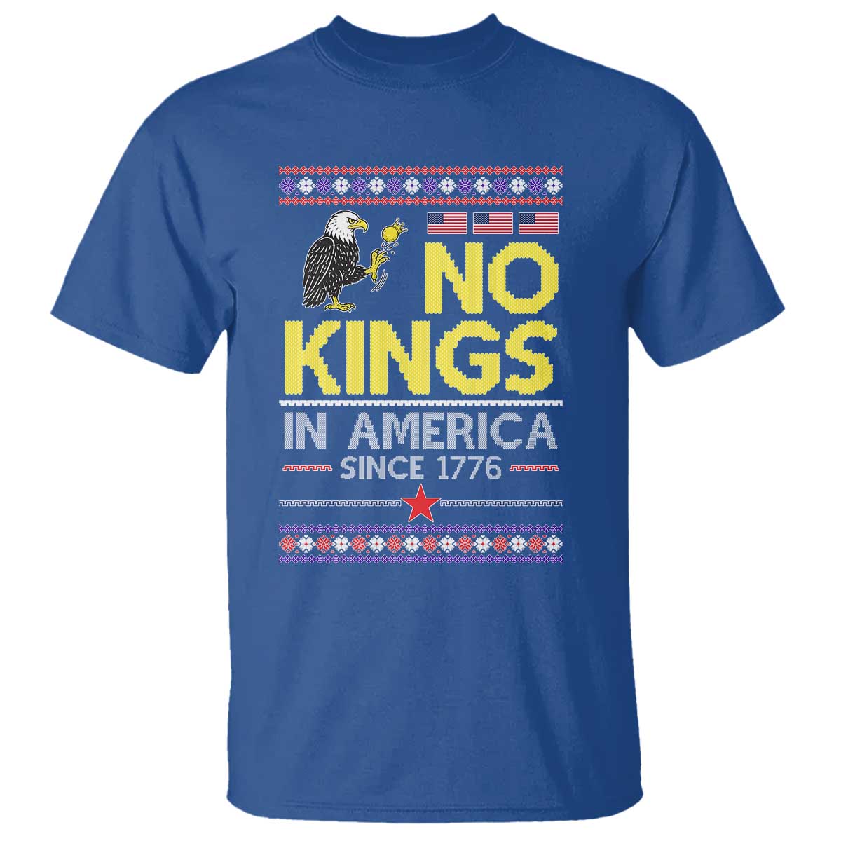 Funny Patriotic Christmas No Kings in America T Shirt Since 1776 Bald Eagle Ugly Sweater - Wonder Print Shop