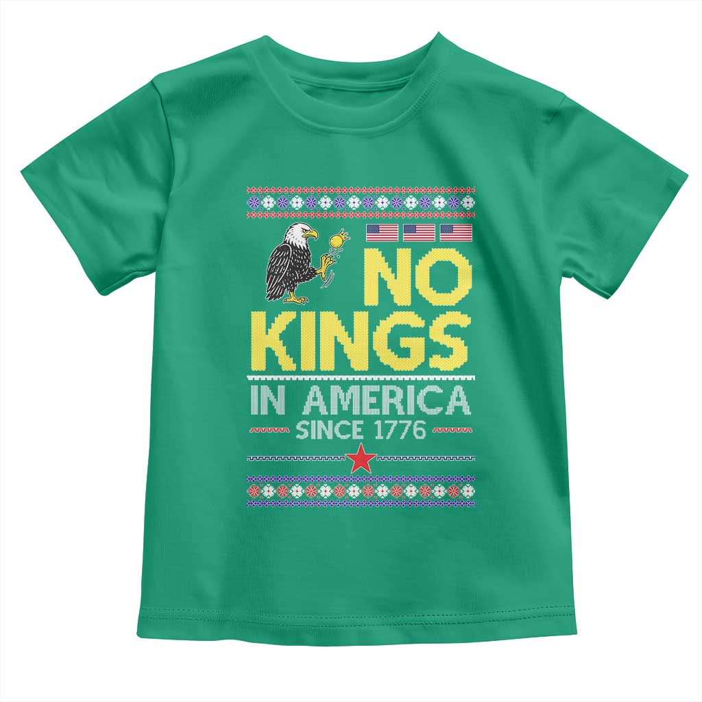 Funny Patriotic Christmas No Kings in America Toddler T Shirt Since 1776 Bald Eagle Ugly Sweater - Wonder Print Shop