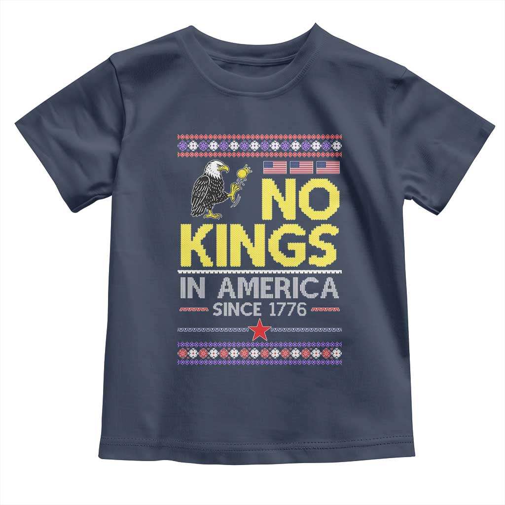 Funny Patriotic Christmas No Kings in America Toddler T Shirt Since 1776 Bald Eagle Ugly Sweater - Wonder Print Shop