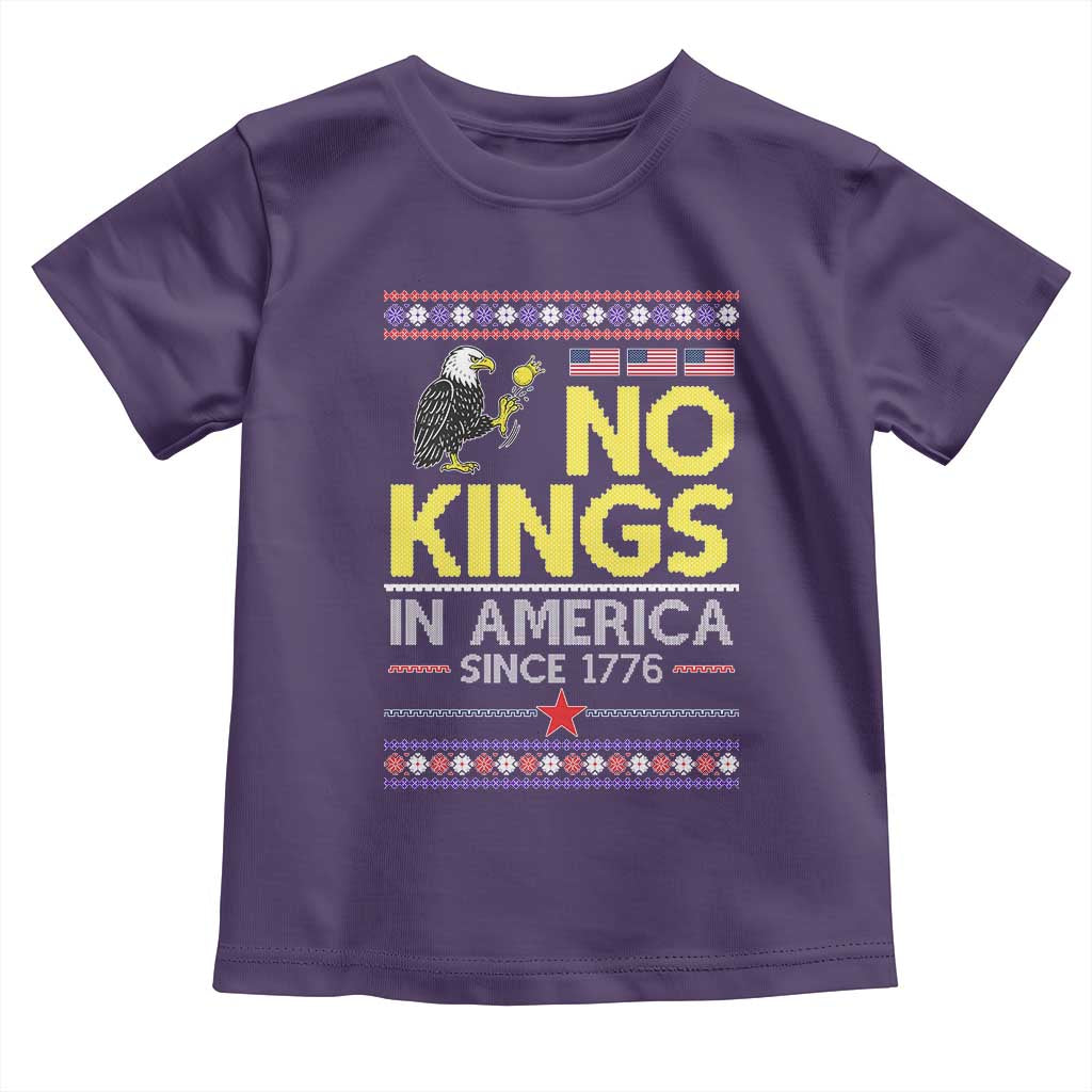 Funny Patriotic Christmas No Kings in America Toddler T Shirt Since 1776 Bald Eagle Ugly Sweater - Wonder Print Shop
