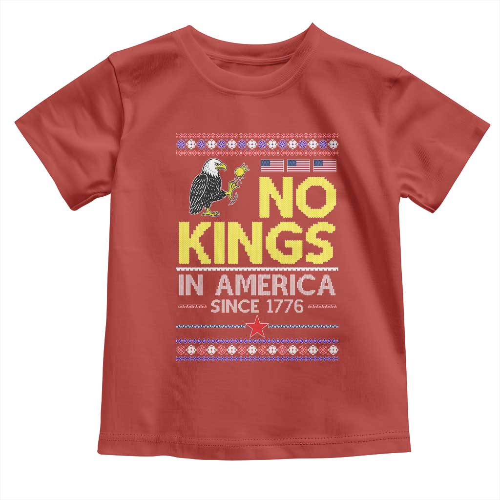 Funny Patriotic Christmas No Kings in America Toddler T Shirt Since 1776 Bald Eagle Ugly Sweater - Wonder Print Shop