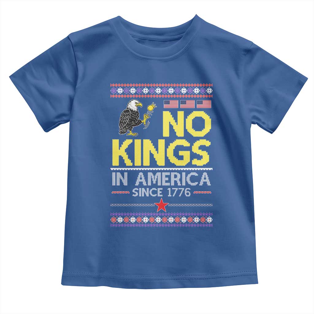 Funny Patriotic Christmas No Kings in America Toddler T Shirt Since 1776 Bald Eagle Ugly Sweater - Wonder Print Shop