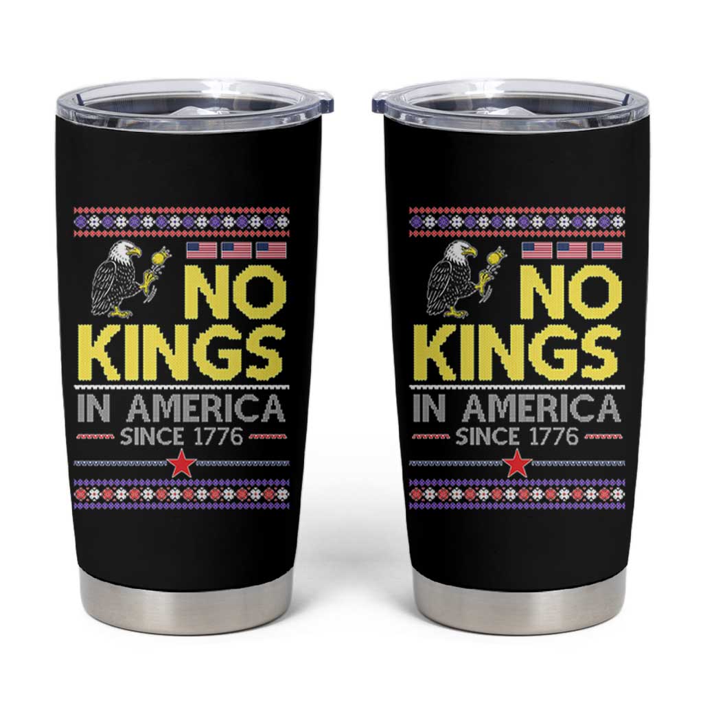 Funny Patriotic Christmas No Kings in America Tumbler Cup Since 1776 Bald Eagle Ugly Sweater - Wonder Print Shop