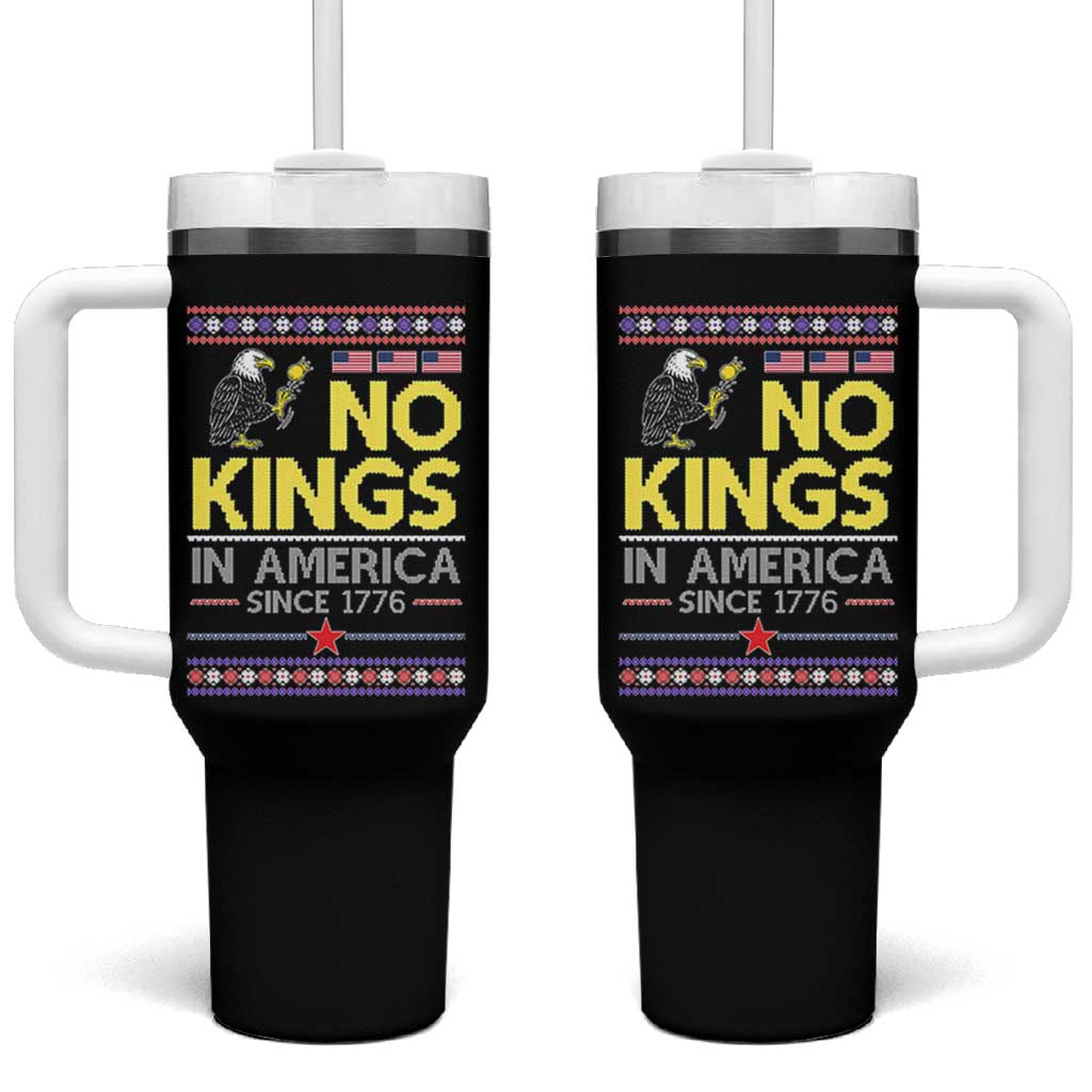 Funny Patriotic Christmas No Kings in America Tumbler With Handle Since 1776 Bald Eagle Ugly Sweater - Wonder Print Shop