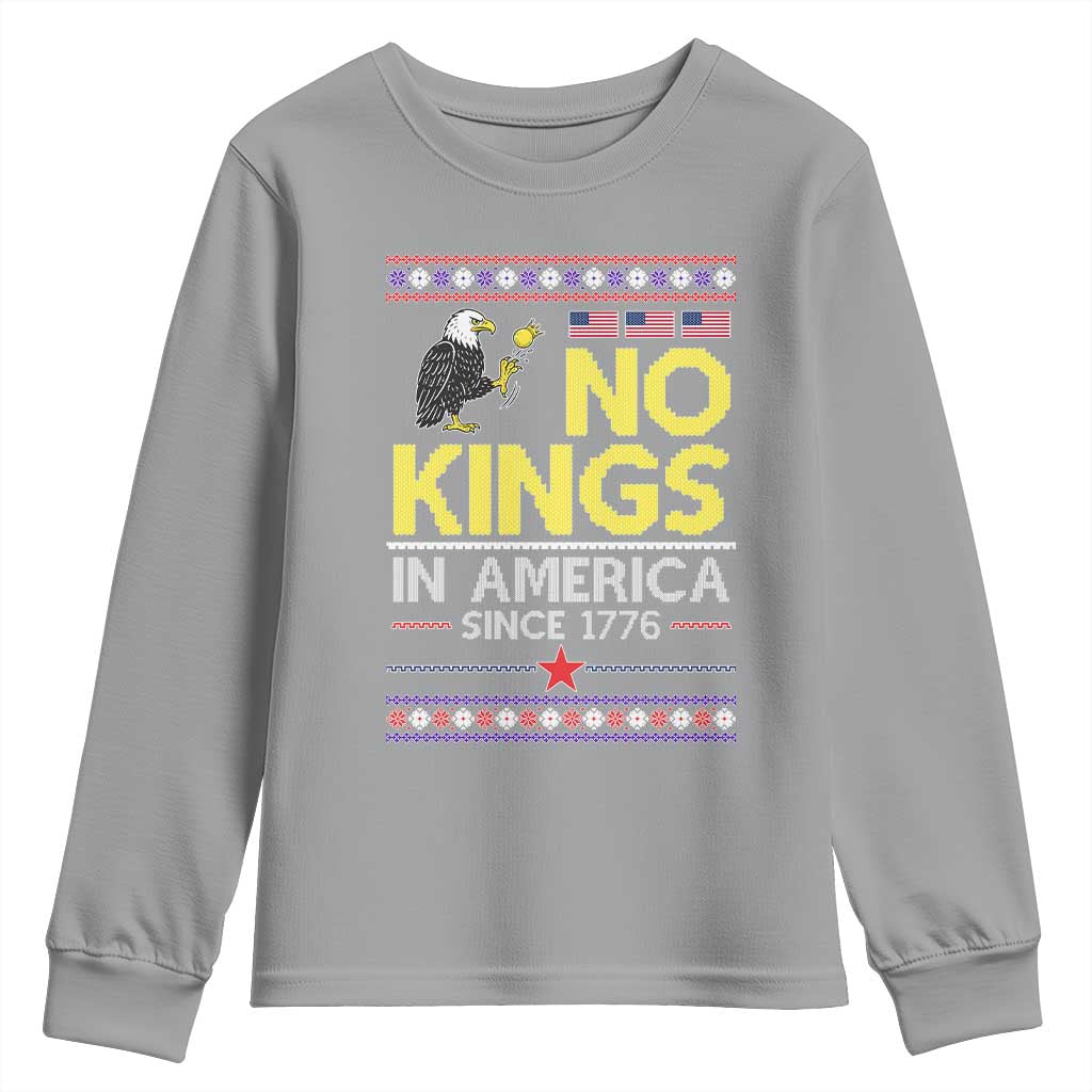 Funny Patriotic Christmas No Kings in America Youth Sweatshirt Since 1776 Bald Eagle Ugly Sweater - Wonder Print Shop