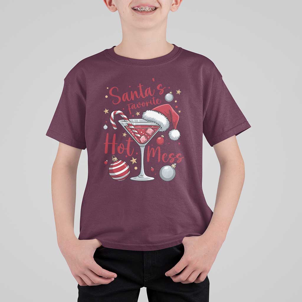 Funny Santa Favorite Hot Mess T Shirt For Kid Christmas Drinking Cocktail Lover - Wonder Print Shop