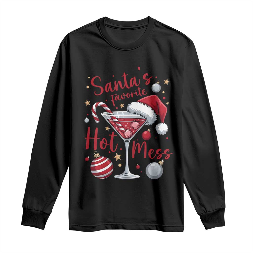 Funny Santa Favorite Hot Mess Long Sleeve Shirt Christmas Drinking Cocktail Lover - Wonder Print Shop