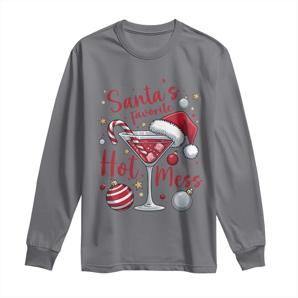 Funny Santa Favorite Hot Mess Long Sleeve Shirt Christmas Drinking Cocktail Lover - Wonder Print Shop