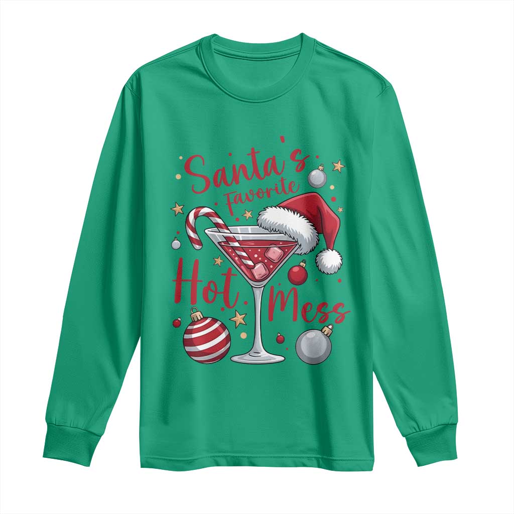 Funny Santa Favorite Hot Mess Long Sleeve Shirt Christmas Drinking Cocktail Lover - Wonder Print Shop