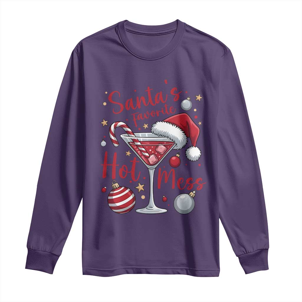 Funny Santa Favorite Hot Mess Long Sleeve Shirt Christmas Drinking Cocktail Lover - Wonder Print Shop