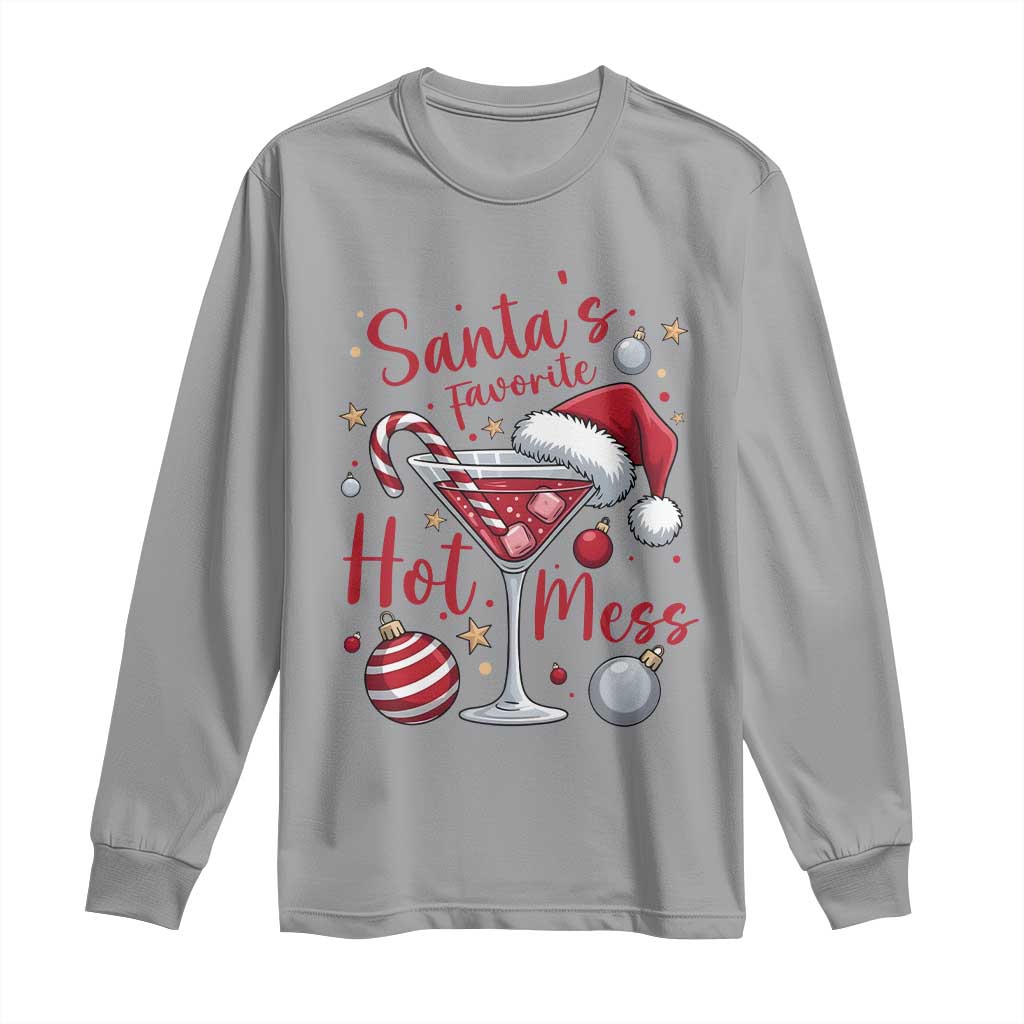 Funny Santa Favorite Hot Mess Long Sleeve Shirt Christmas Drinking Cocktail Lover - Wonder Print Shop