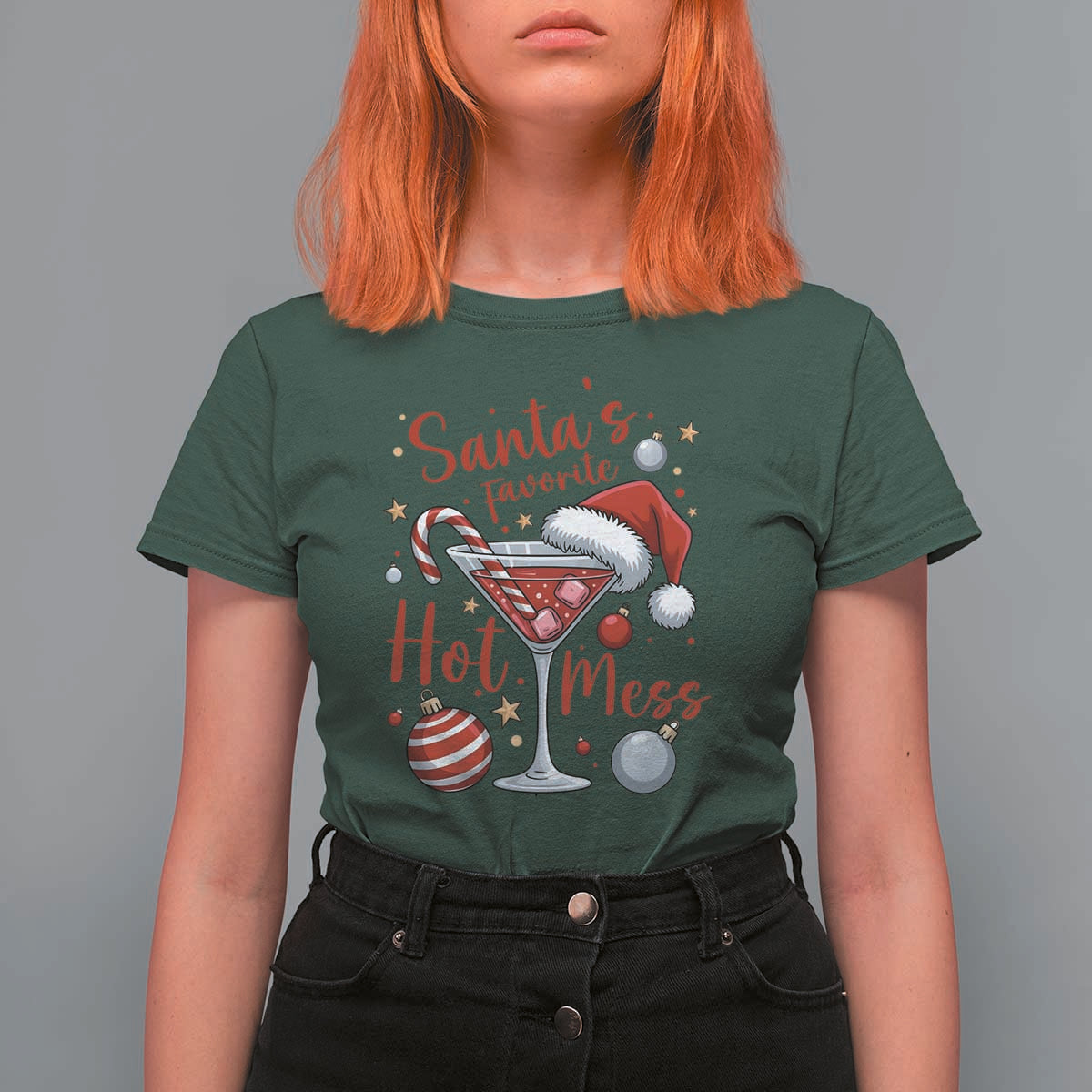 Funny Santa Favorite Hot Mess T Shirt For Women Christmas Drinking Cocktail Lover - Wonder Print Shop
