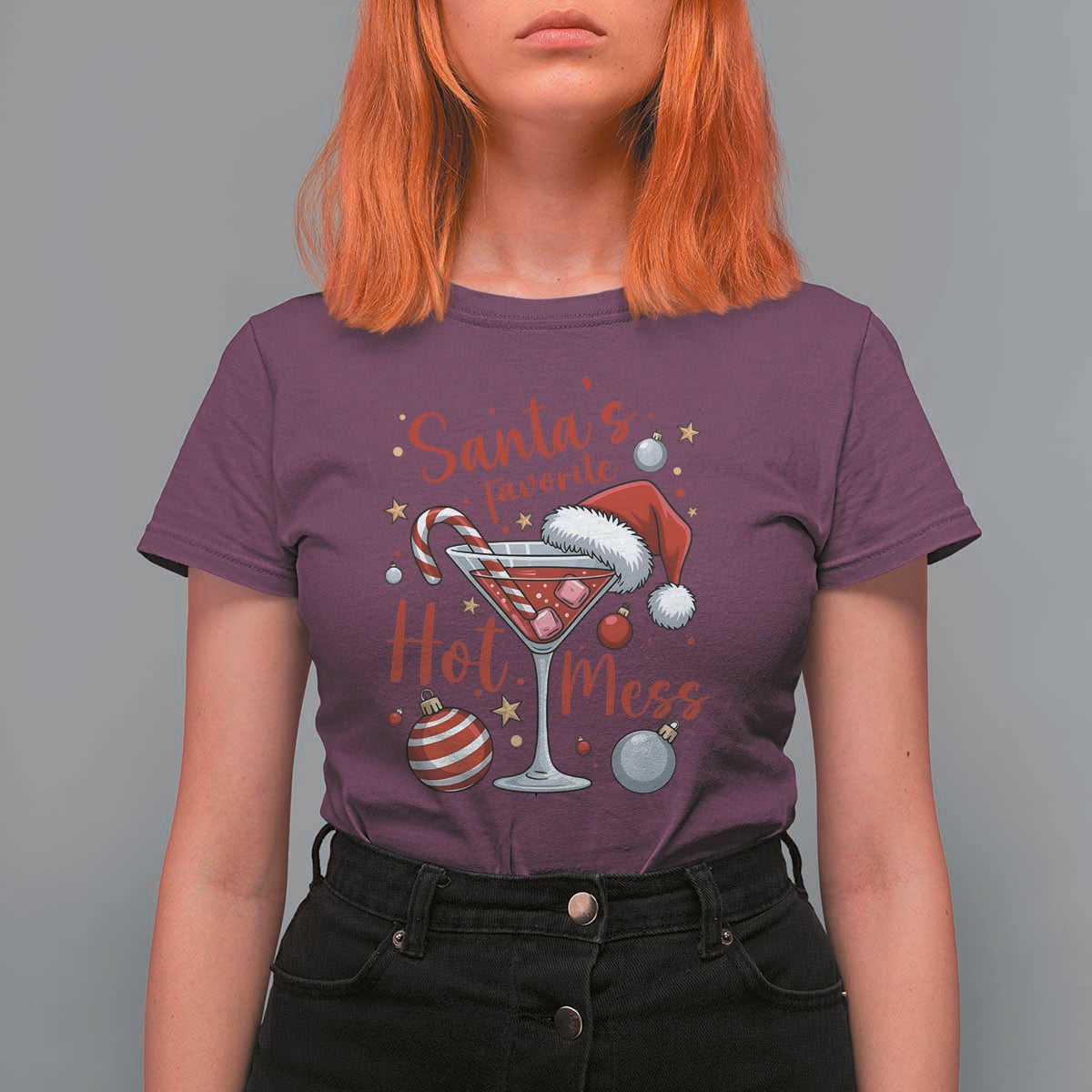 Funny Santa Favorite Hot Mess T Shirt For Women Christmas Drinking Cocktail Lover - Wonder Print Shop