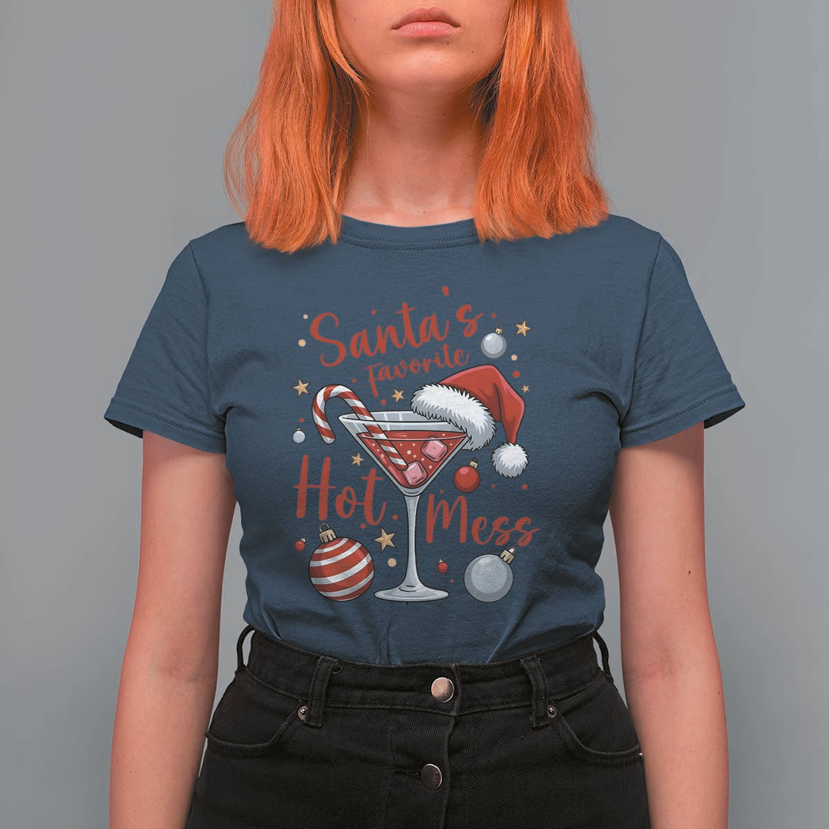 Funny Santa Favorite Hot Mess T Shirt For Women Christmas Drinking Cocktail Lover - Wonder Print Shop