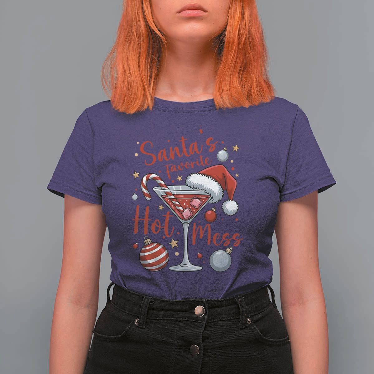 Funny Santa Favorite Hot Mess T Shirt For Women Christmas Drinking Cocktail Lover - Wonder Print Shop
